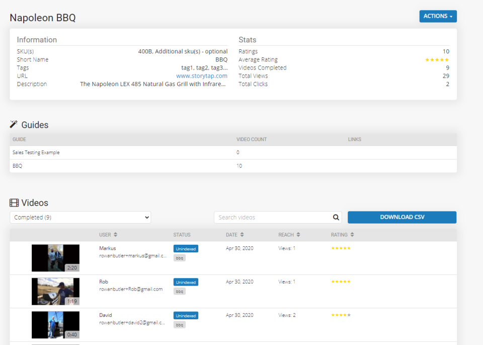 StoryTap product page admin