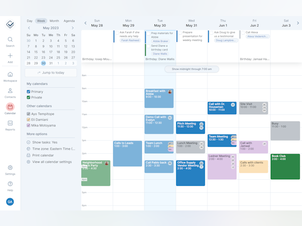 Less Annoying CRM Software - Calendar - private, shared, and team calendars for everyone to work together, delegate tasks and events to one another, and collaborate. Also syncs with your existing Google and Outlook calendars.