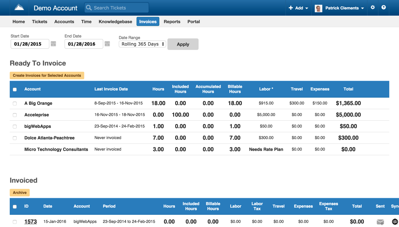 SherpaDesk screenshot: SherpaDesk Invoice