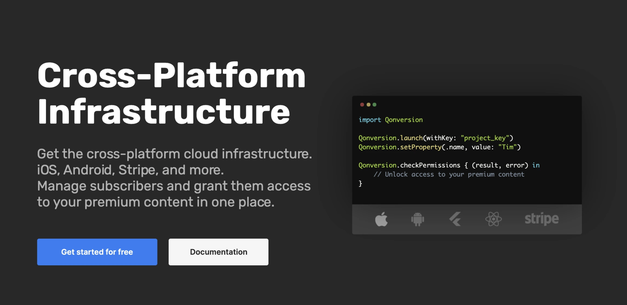 Qonversion screenshot: In-app purchases infrastructure