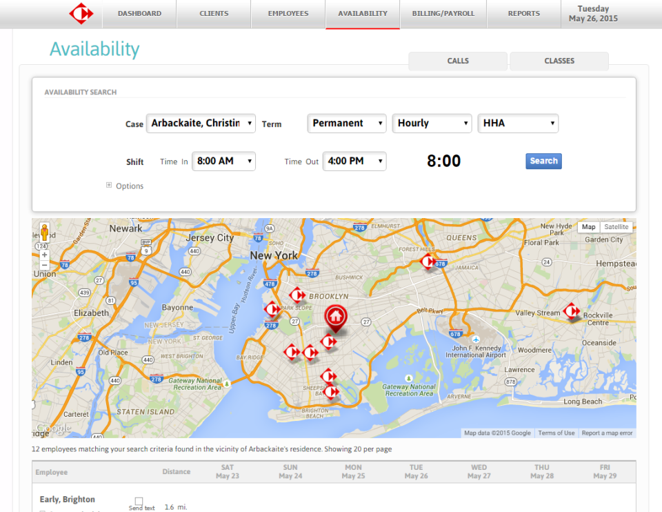 Carecenta Software - Carecenta allows users to search the availability of employees in the vicinity of a client