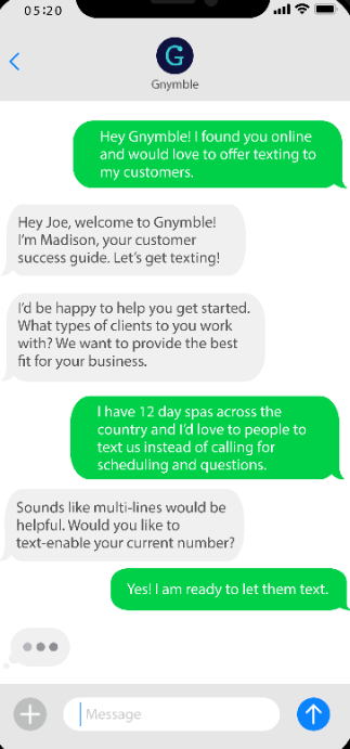 Gnymble customer conversation