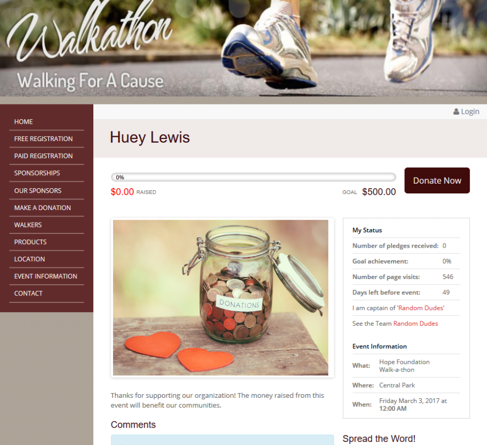 Each participant is given their own customizable fundraising page