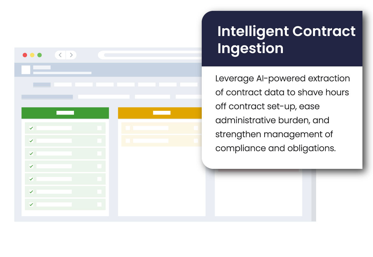 TechnoMile Intelligent Contract Ingestion leverages AI-powered extraction of contract data to shave hours off contract set-up, ease administrative burden, and strengthen management of compliance and obligations.