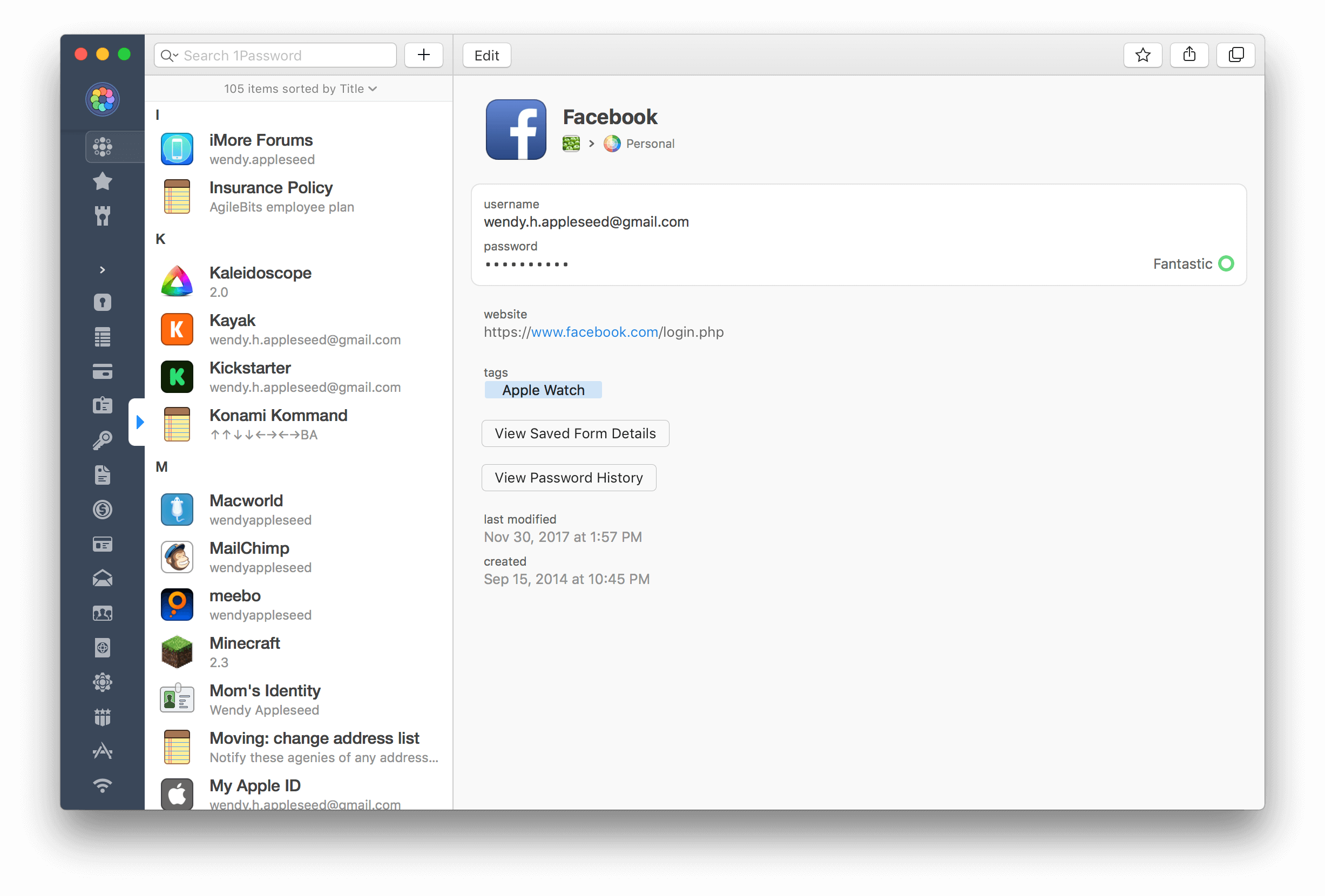 1Password Software - 1Password for Mac window with a smaller sidebar