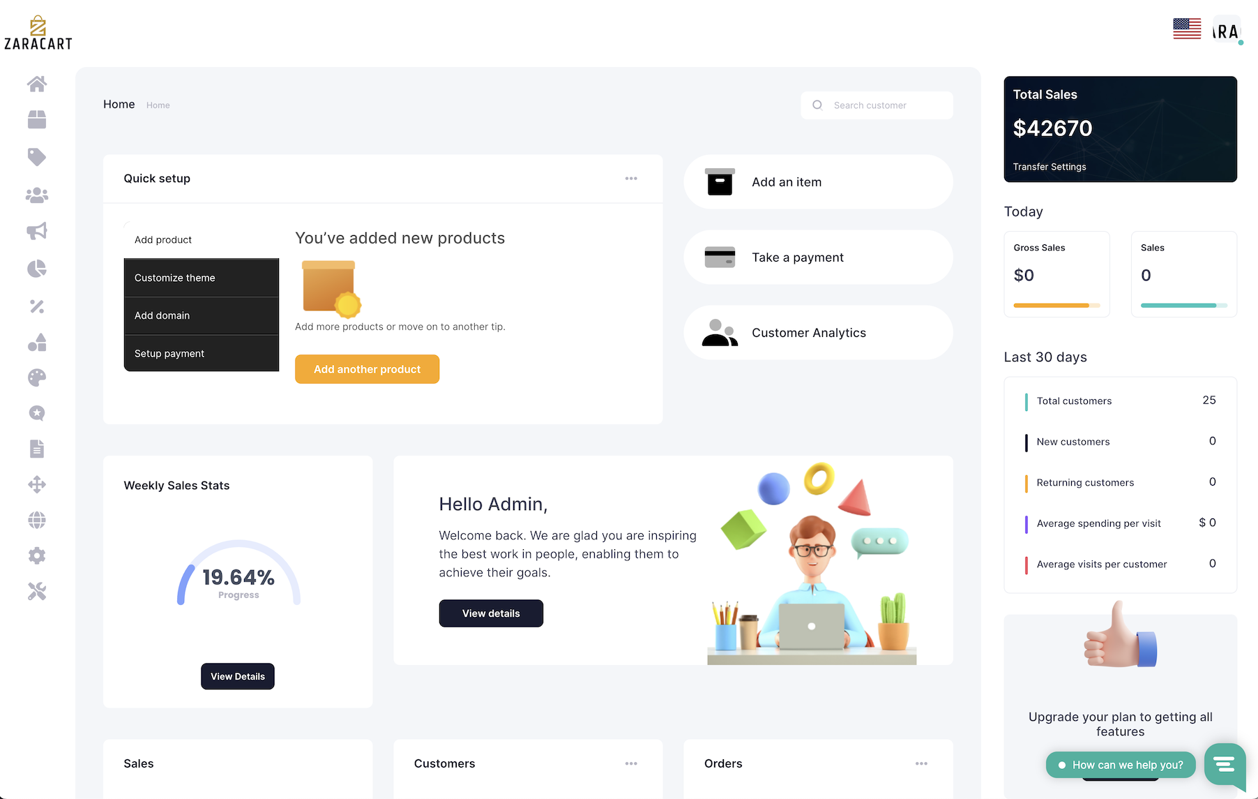 Zaracart screenshot: Zaracart Dashboard