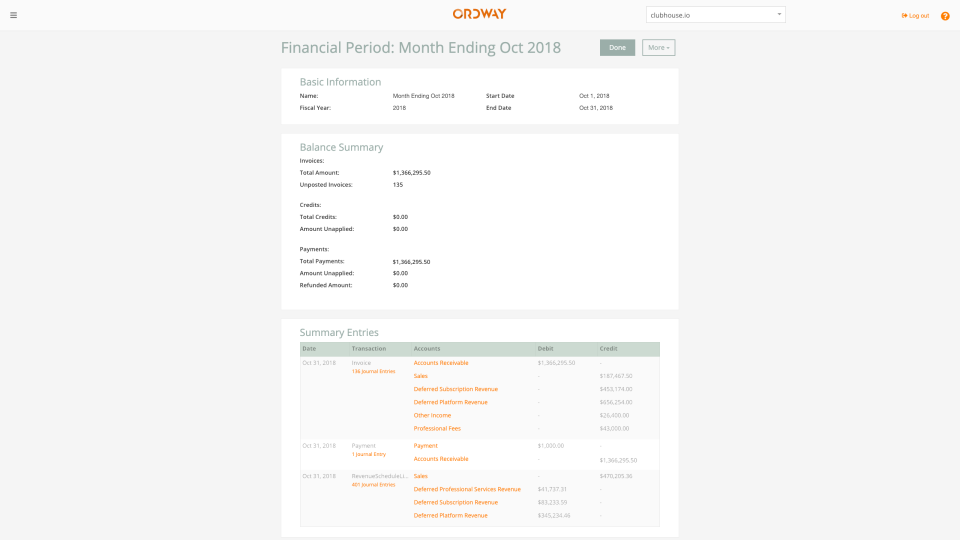 Ordway Platform Software - Sub-ledger export