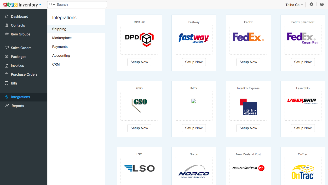 Zoho Inventory Software - Shipping integrations