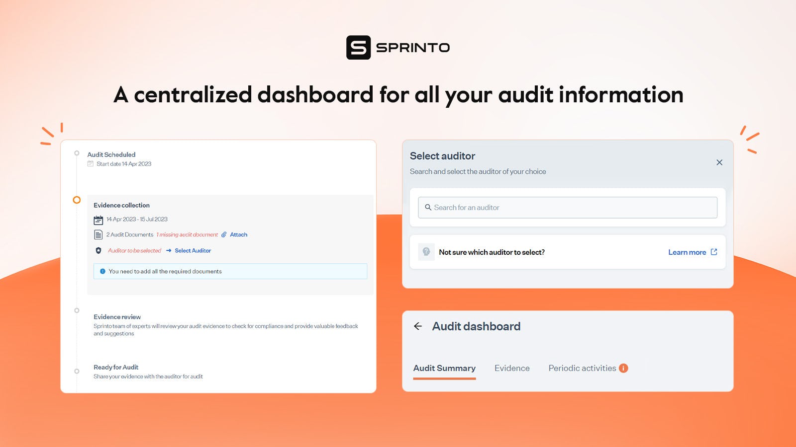 Sprinto Software - Sprinto removes manual effort and organizes everything you need to ace security audits – monitoring logs, documentation, system snapshots – so you can walk into evidence review with your auditors with confidence, stay in control, and complete due diligenc