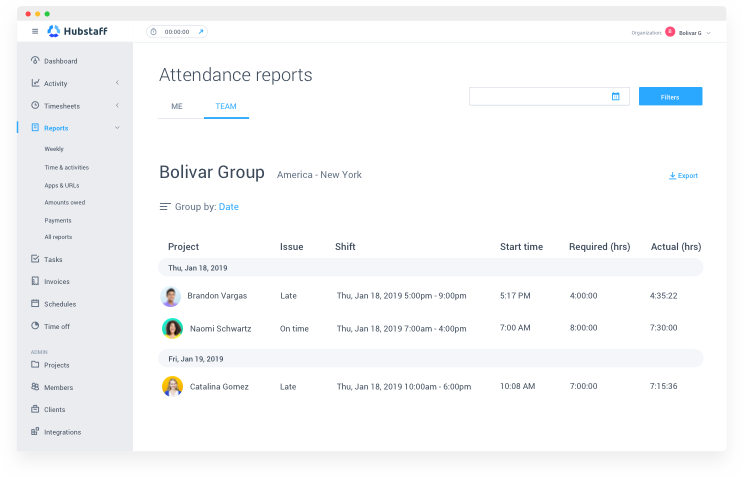 Hubstaff Software - Attendance reports