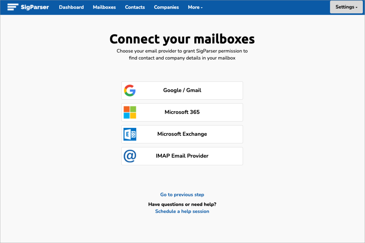 SigParser connect mailboxes