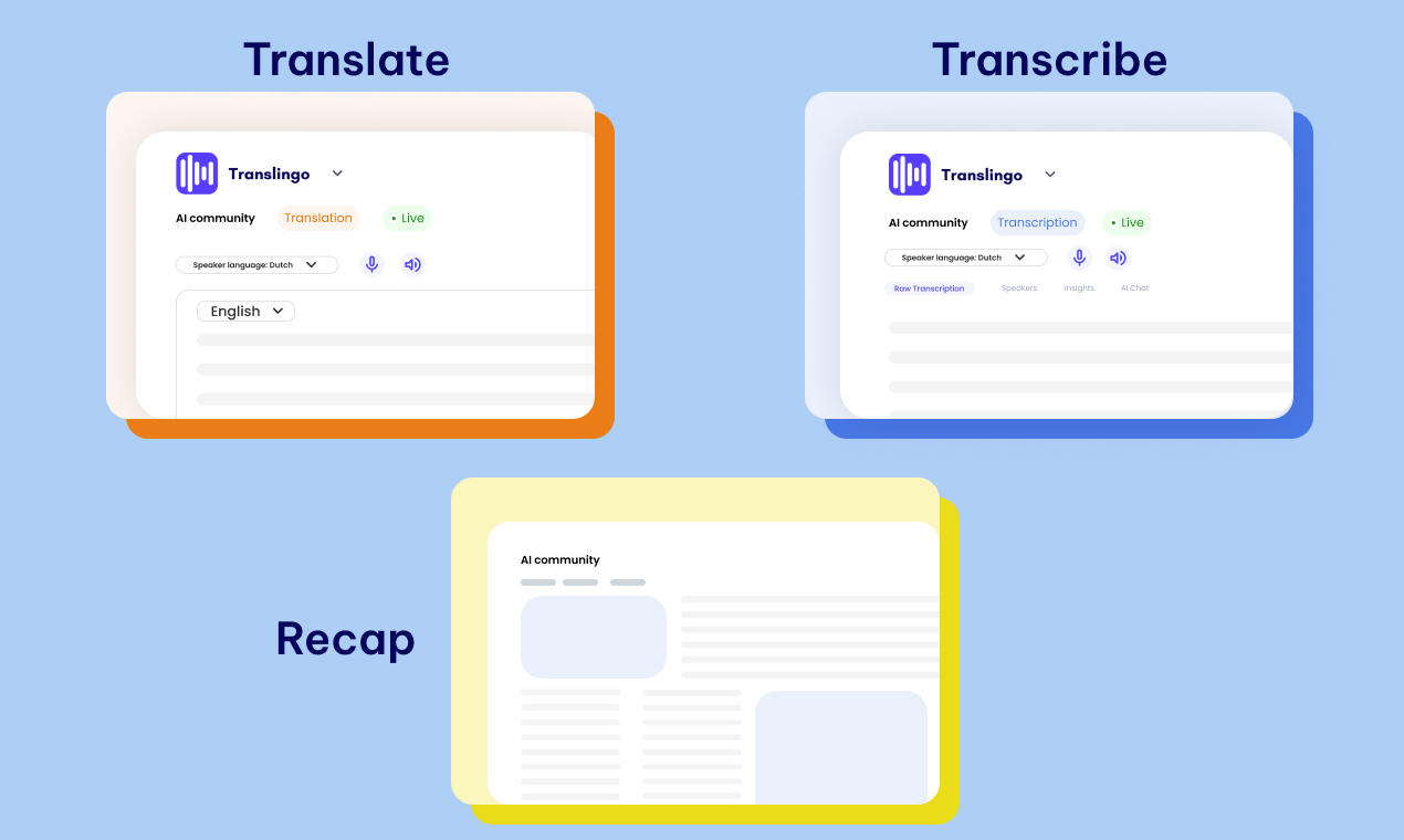 Translingo screenshot: Translingo Translate, Transcribe, Recap
