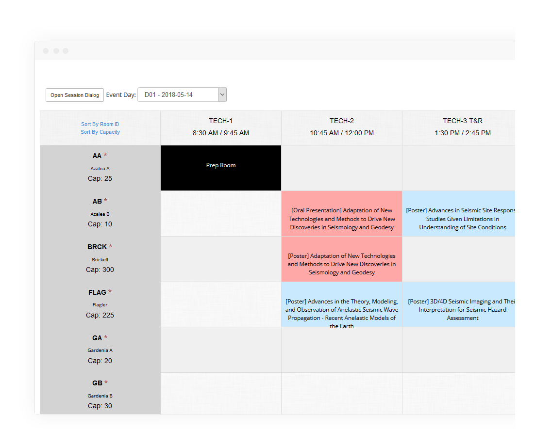 Build schedules and see speaker conflicts right away