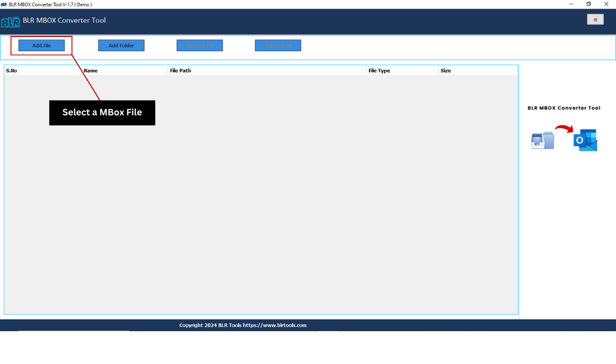 BLR MBOX Converter screenshot: mbox-exporter-converter-software-step-1