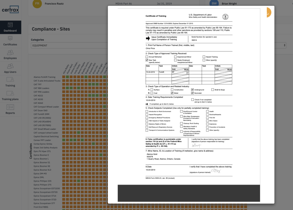 cerTrax Software - cerTrax MSHA forms