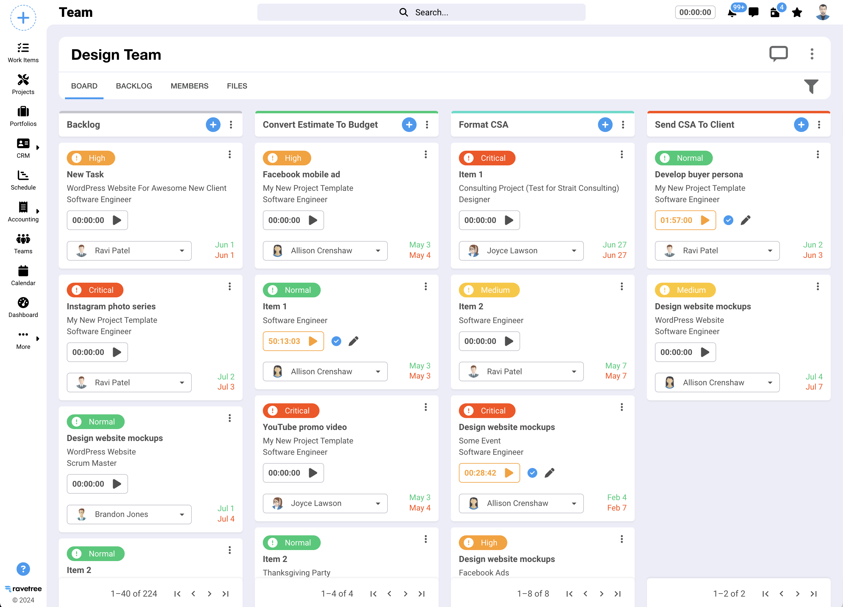 Ravetree Software - Team Kanban view