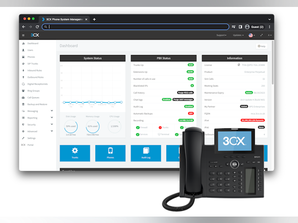 3CX Software - 3CX’s Unified Communications solution sets itself apart with its easy installation and management. Setup takes minutes; the phone system will run on-premise on an existing Windows or Linux machine and can be virtualized on Hyper-V, VMware or KVM.