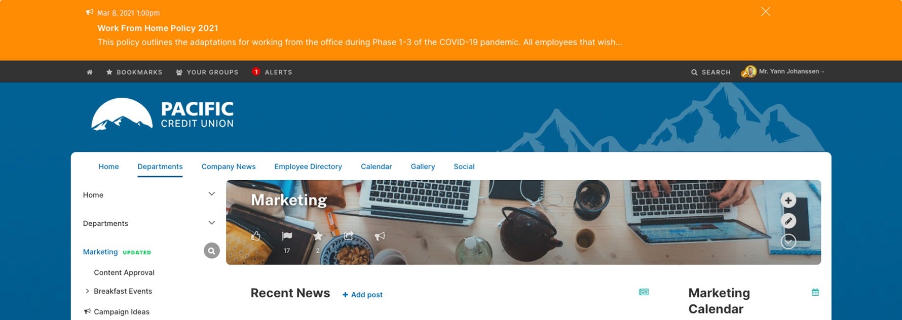 ThoughtFarmer Software - Communicate important announcements across your intranet with the broadcast feature