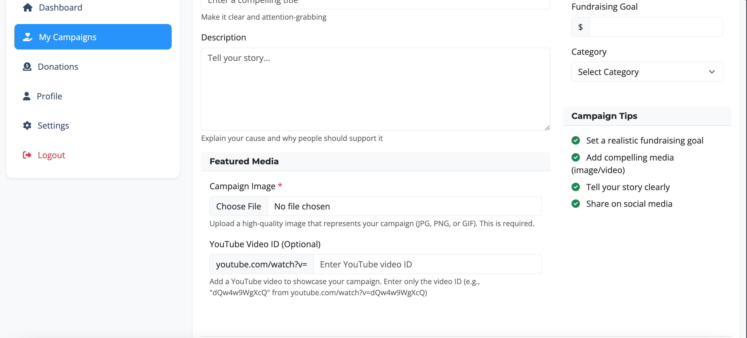 CharityWave screenshot: CharityWave campaign management