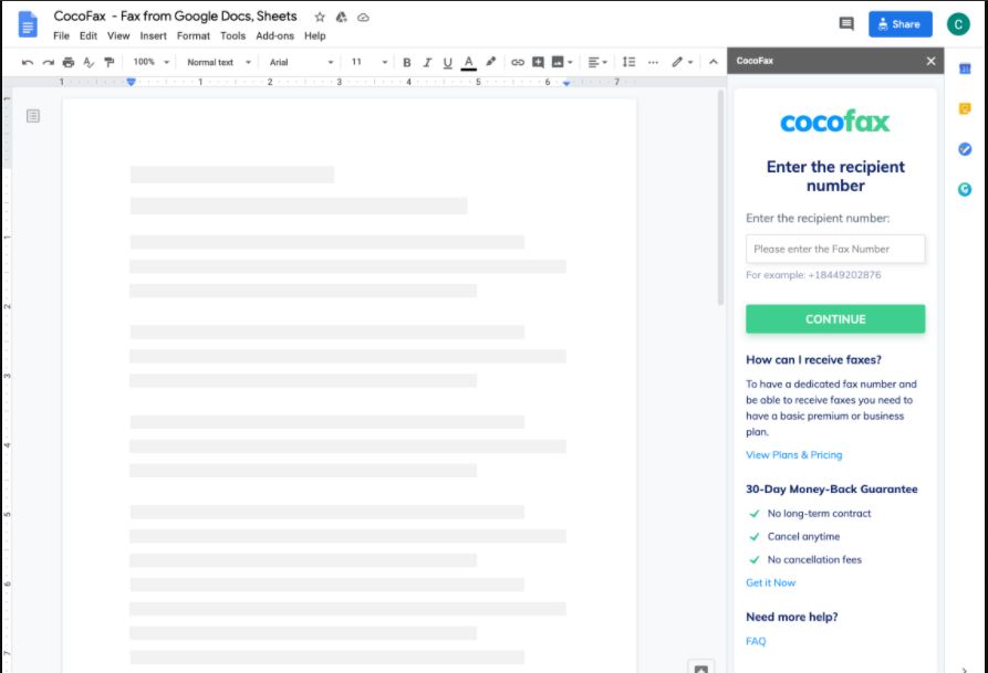 CocoFax fax from Google Doc