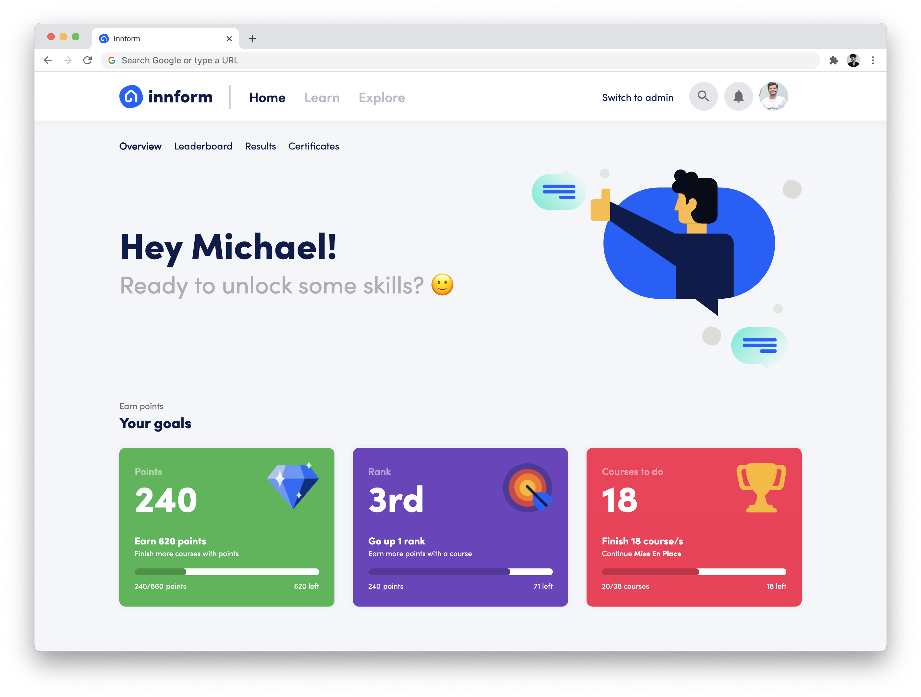 Innform Software - Your learner's home screen