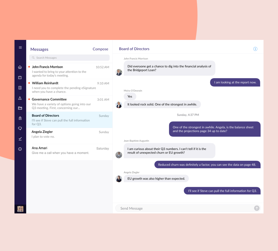 OnBoard’s secure Messenger allows individual or group conversations to discuss sensitive board work. Chat one-on-one, message entire committees, or include the whole board in a conversation using the OnBoard app or any web browser.