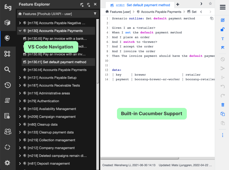 Boozang screenshot: Powerful IDE interface: Create and manage tests in Visual Studio code-like interface
