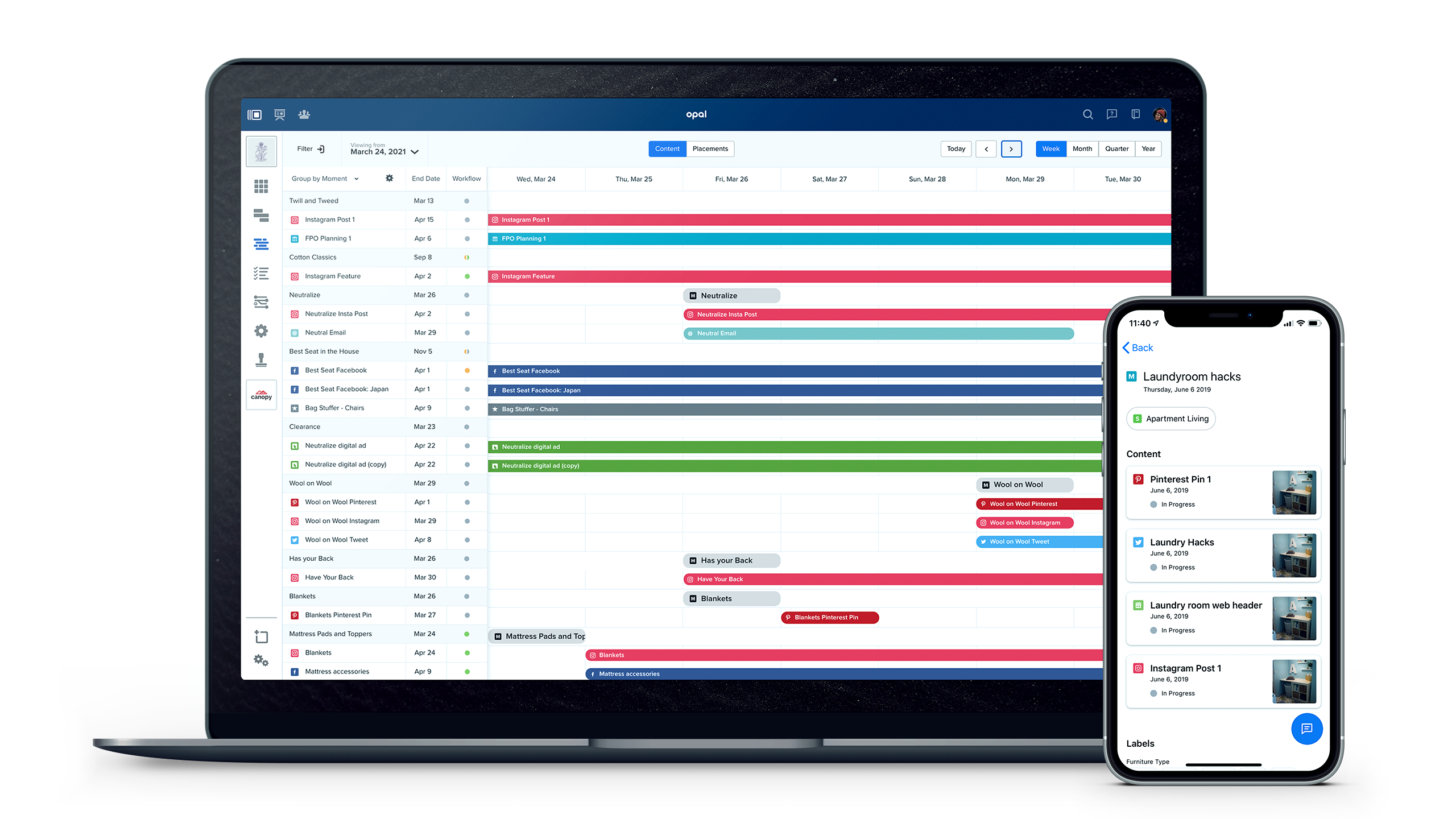 Visualize the flighting of Moments and Content across one or all campaigns and initiatives, including which channels and accounts each piece of Content is planned for.-thumb