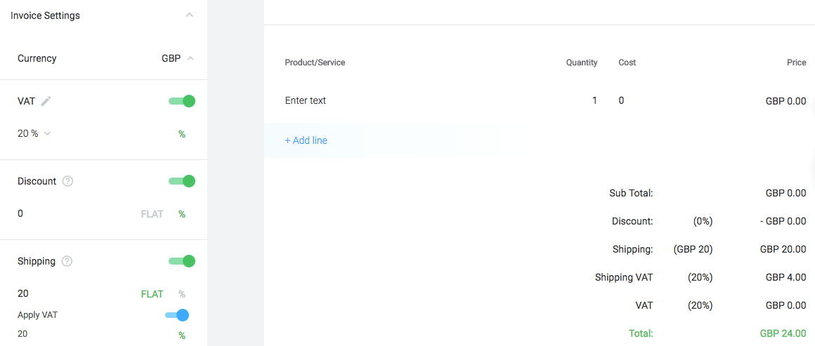 Invoice Template Software - Users can control VAT/sales tax, shipping fees, and discounts