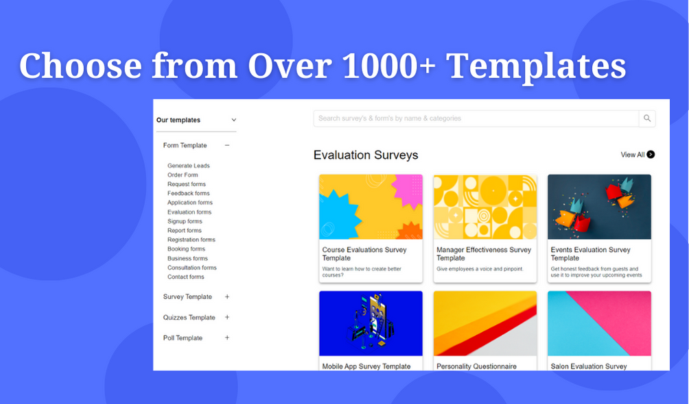 Rapidoform screenshot: 1000+ pre-made templates.