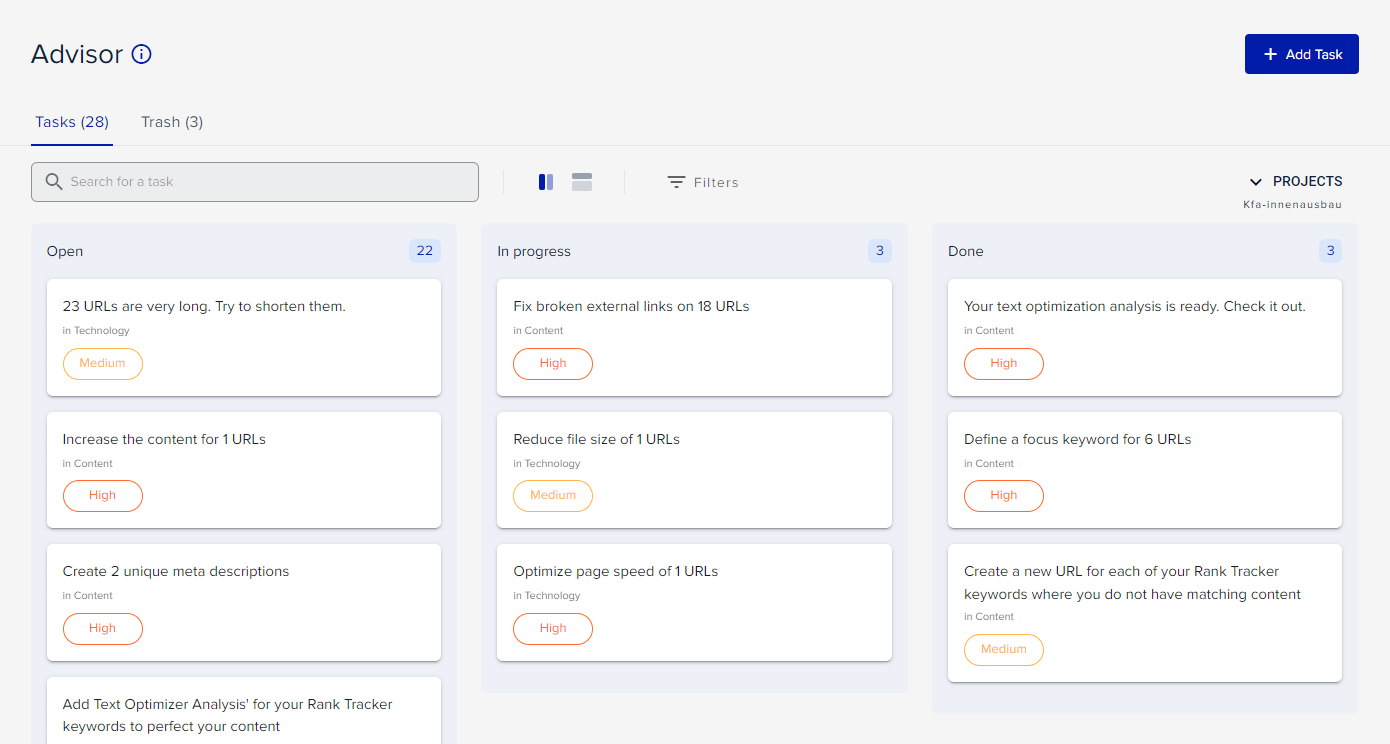 XOVI screenshot: XOVI Advisor