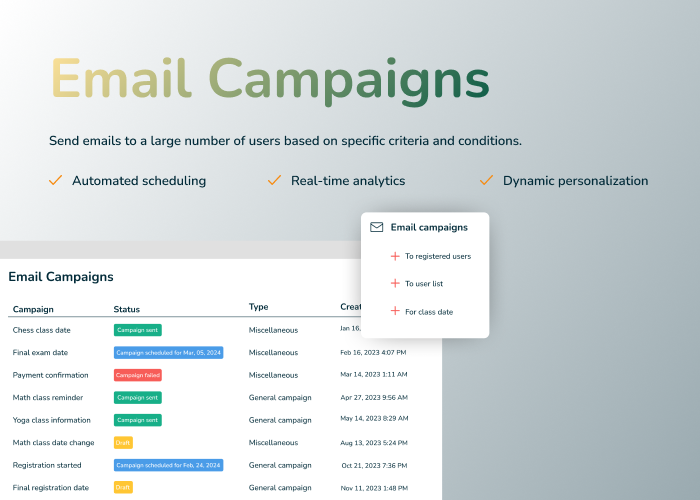 Send emails to a large number of users based on specific criteria and conditions.
✅ Automated scheduling
✅ Real-time analytics
✅ Dynamic personalization
