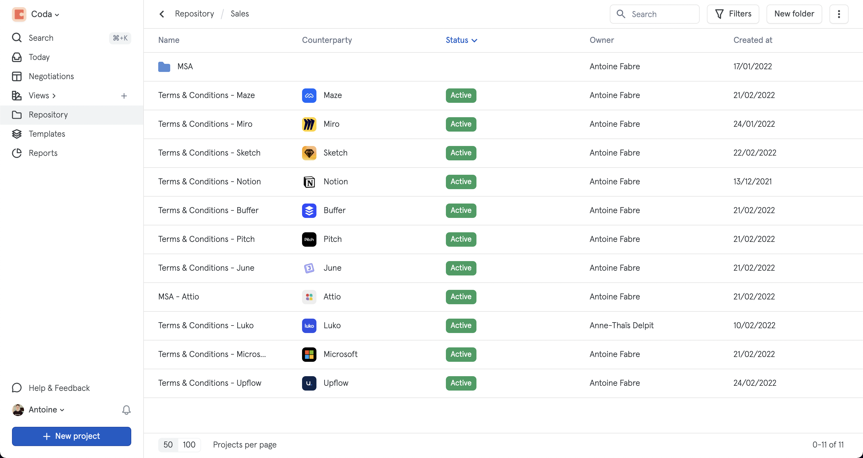 Tomorro screenshot: Intuitive contract repository
