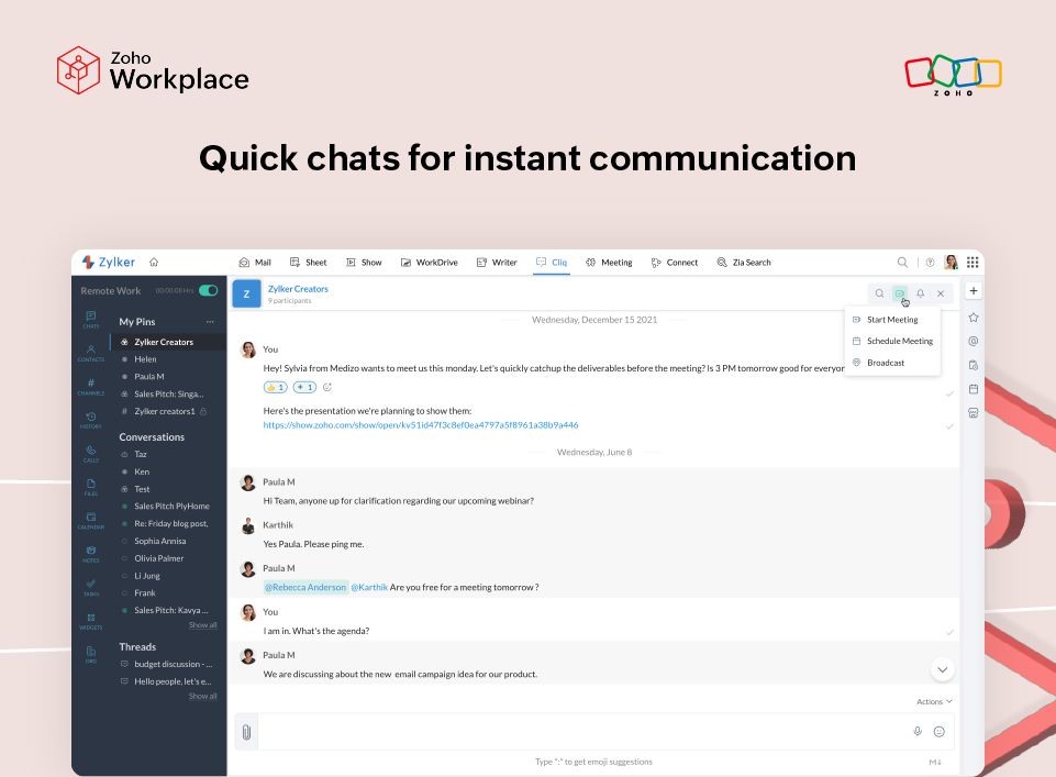 Quick chats for instant communication