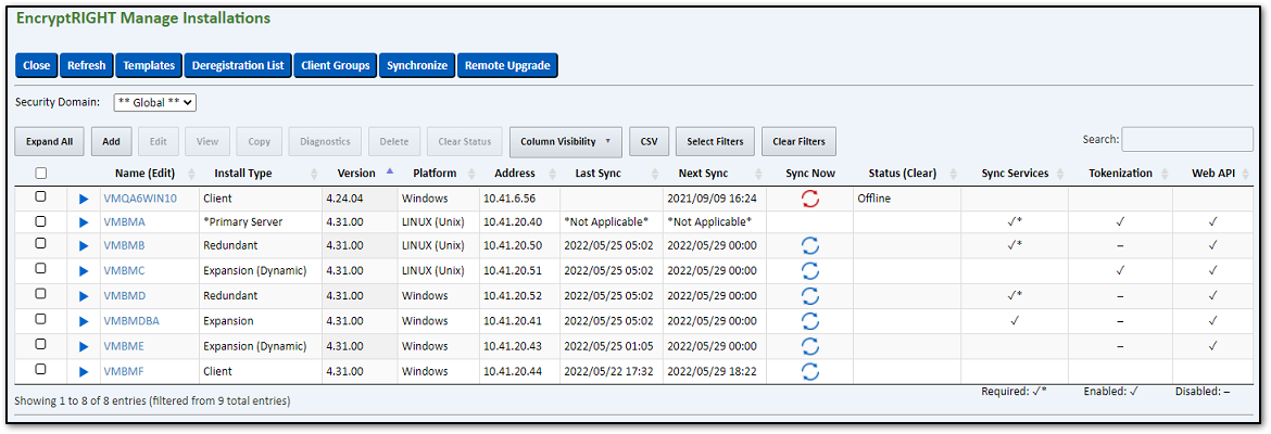 EncryptRIGHT Software - Manage Installations