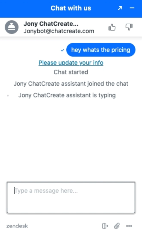 ChatCreate chatbot with Zendesk