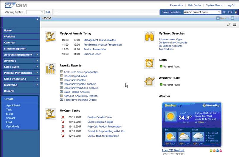 SAP Customer Experience Software - Task and schedule overview in SAP CRM On Demand