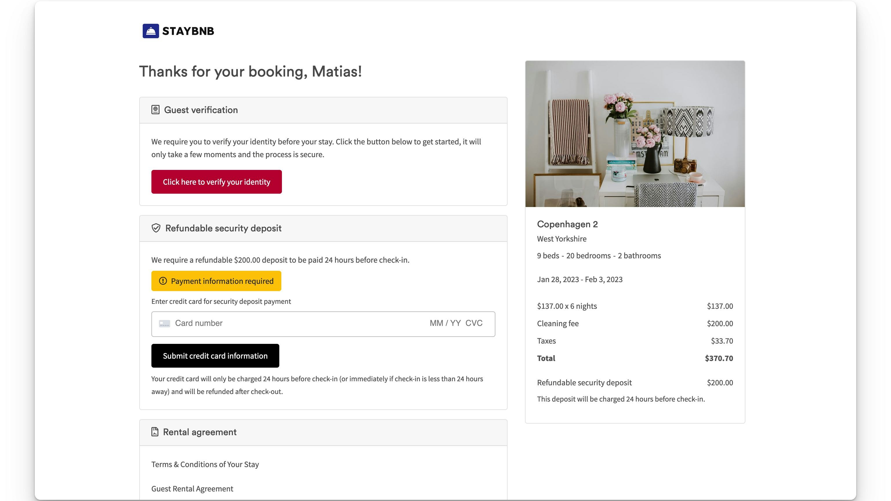 Uplisting Software - A guest-facing page unique to each booking where guests can perform pre-arrival tasks such as verifying their identity, signing a rental agreement and paying their security deposit.