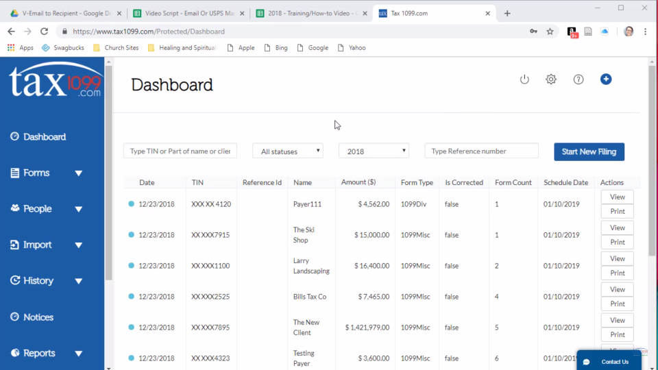 Tax1099.com Software - Dashboard