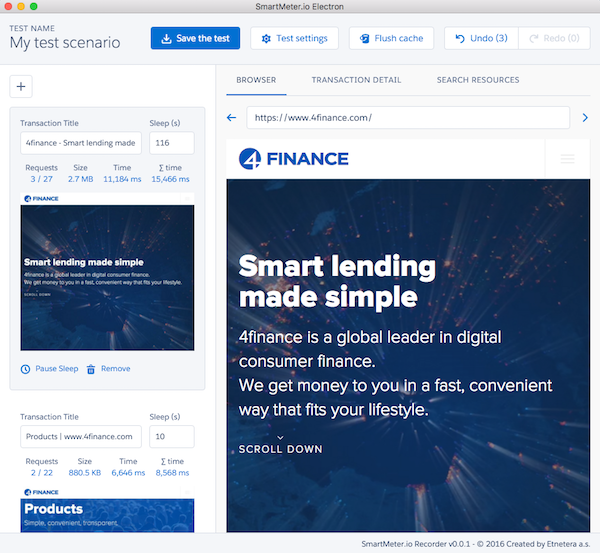 SmartMeter.io screenshot: SmartMeter.io test scenario
