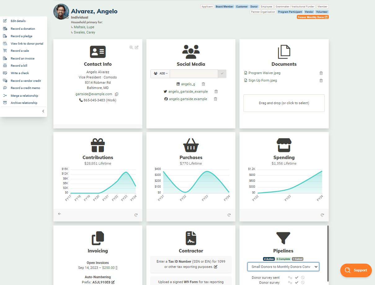 MonkeyPod Software - Leverage a fully customizable & easy-to-use CRM. Manage unlimited CRM entities, create & track custom data fields, & get a holistic view of all your constituents' information - sales, donations, emails, volunteer hours, etc. - all in a single place.