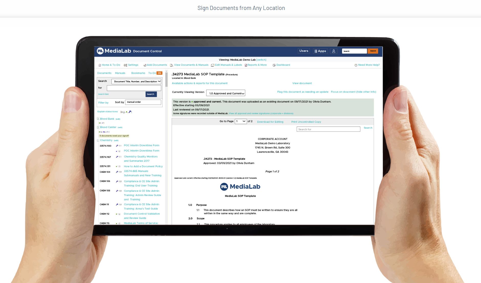 Document Control screenshot: MediaLab's Document Control App