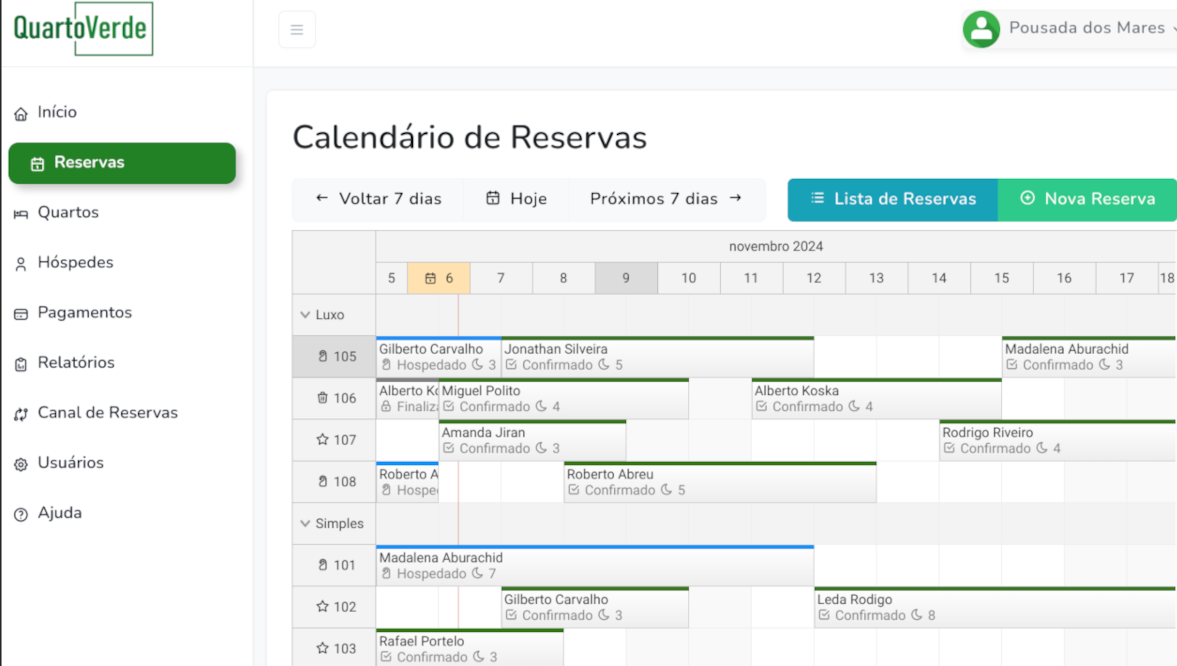 QuartoVerde screenshot: QuartoVerde reservations manager