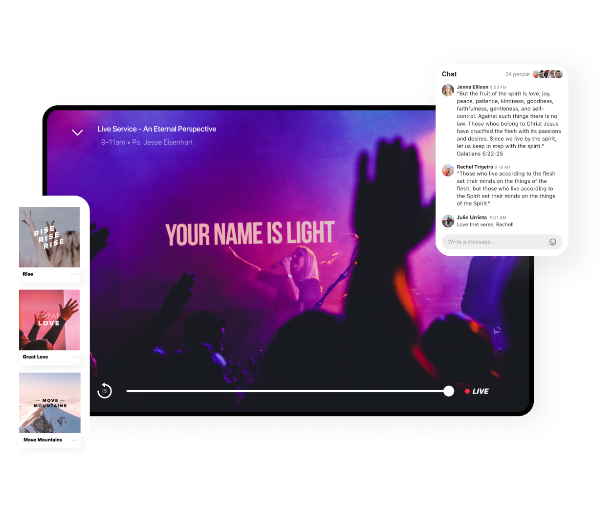 Amplify your message with the ultimate church media platform, featuring live streaming with chat, end-to-end media workflow & publishing, personalized media recommendations, no ads or distractions, analytics, and so much more!