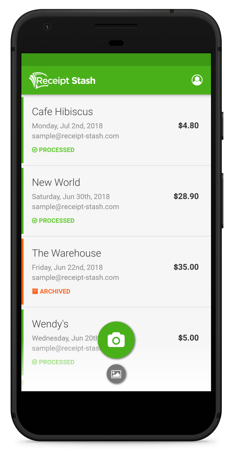 Receipt Stash Software - Expenses can be processed and archived