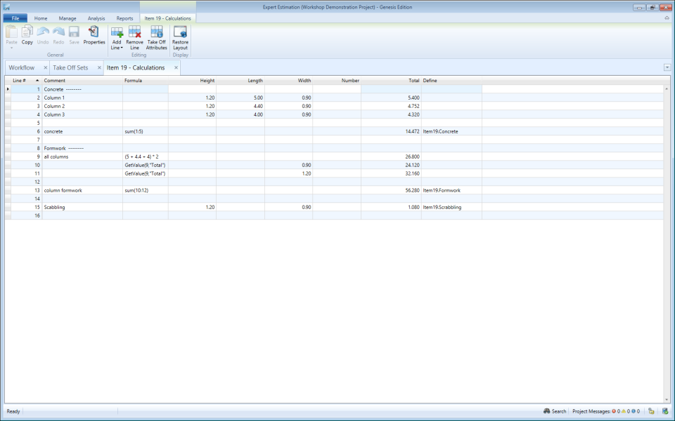 Expert Estimation screenshot: Genesis Take Off example