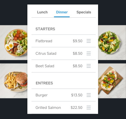Square for Restaurants Software - Multiple menus can be created for different locations, dayparts, or seasonal specials
