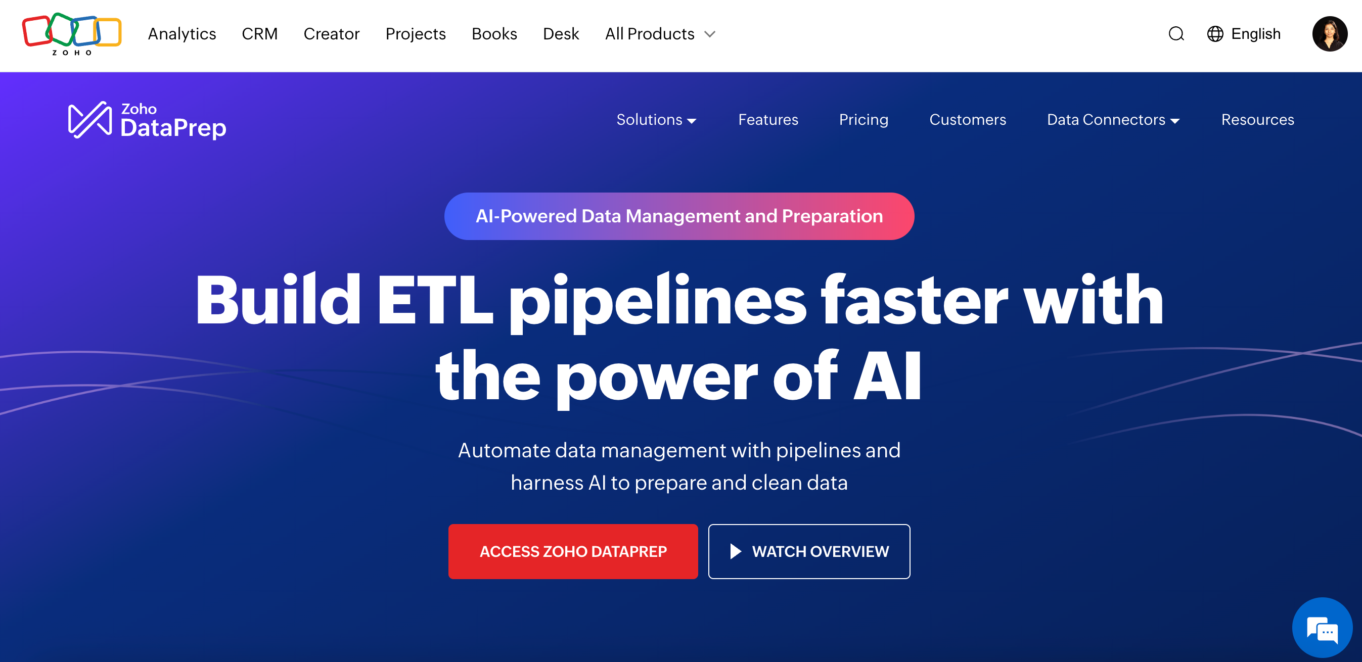 Zoho DataPrep screenshot: Zoho DataPrep dashboard