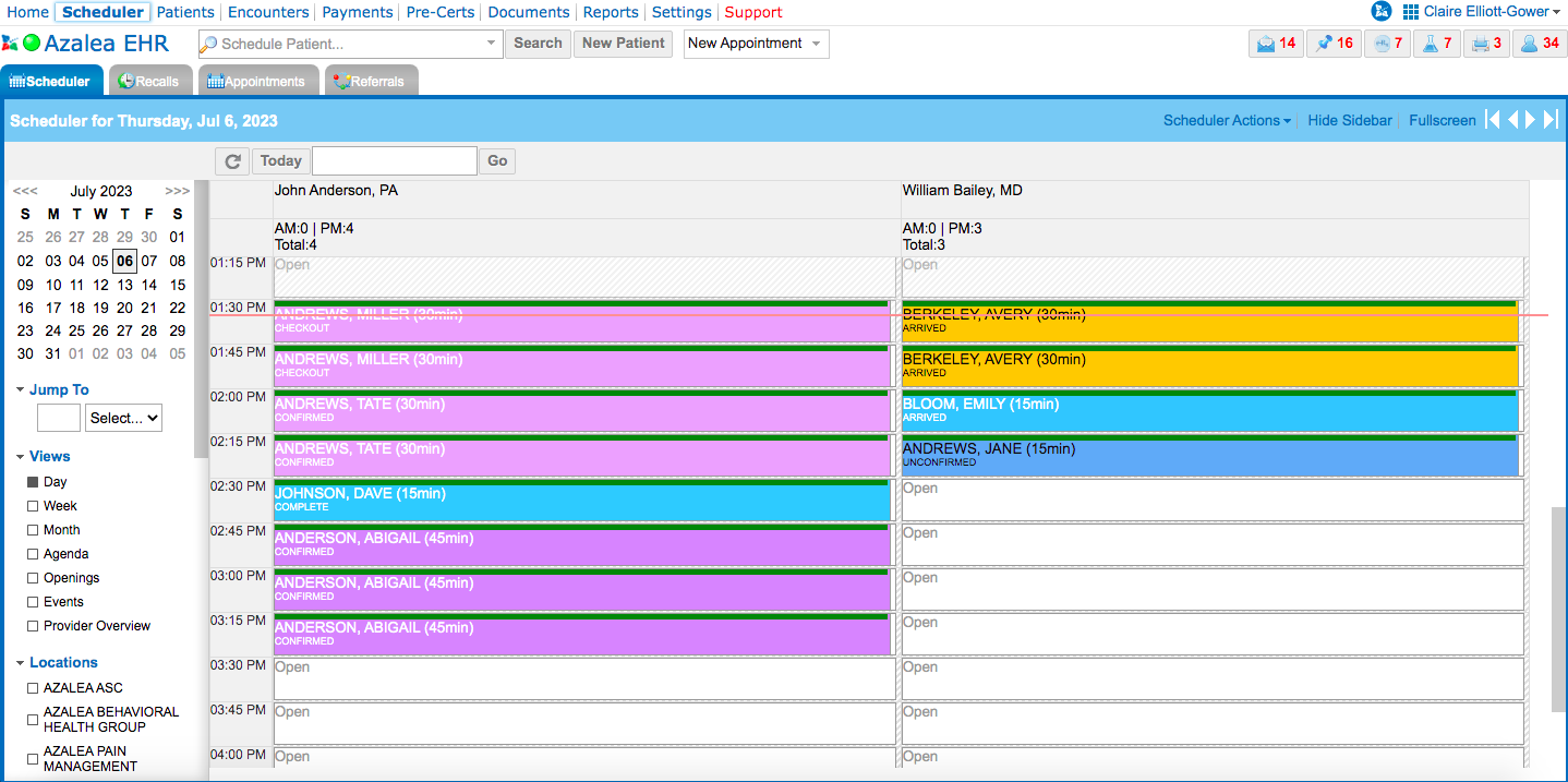 Easy to use drag and drop scheduler in Azalea's Practice Management application.