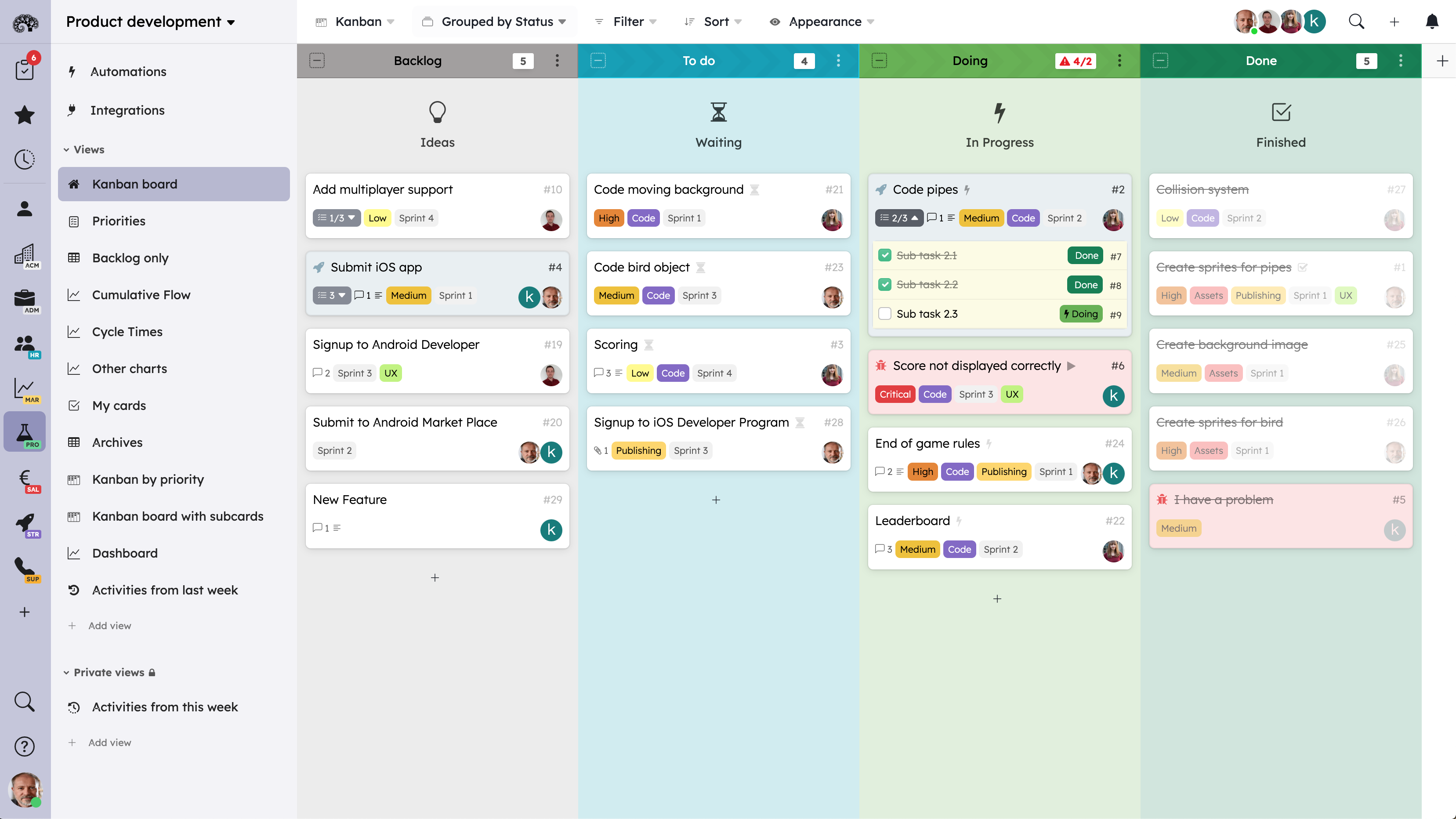 Kanban board: ideal for visualizing workflows